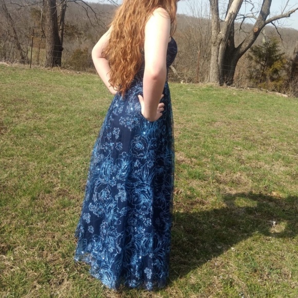Jackie Jon New York Blue Glitter Prom Dress Size 9 - Picture 3 of 7